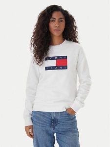 Tommy Jeans Bluza Flag DW0DW22564 Écru Regular Fit. Bluzy Tommy Jeans, xs, bez wzorów, z bawełny, bez kaptura. Za 369,99 zł.