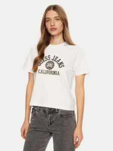 Guess Jeans T-Shirt W5RI43 K8HM0 Biały Regular Fit. Białe t-shirty Guess Jeans, l, z aplikacjami, z bawełny, bez kołnierzyka, bez ramiączek. Za 79,99 zł.