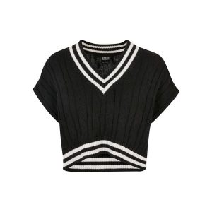 Damski krótki sweter z dzianiny Urban Classics College. Czarne swetry klasyczne Urban Classics, na zimę, z dzianiny, bez kołnierzyka. Za 191,00 zł.