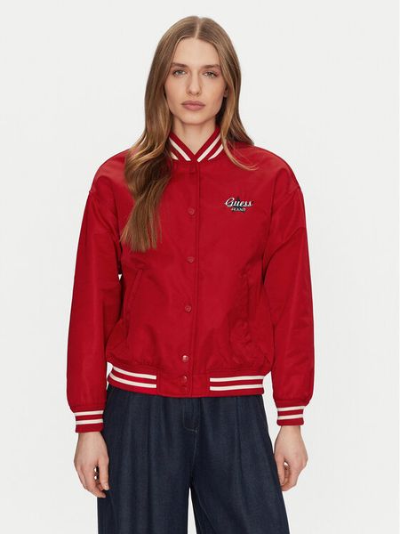 Guess Jeans Kurtka bomber W5RL43 WHAA2 Czerwony Regular Fit. Czerwone kurtki Guess Jeans, s, z aplikacjami, z jeansu, bez kaptura. Za 359,99 zł.