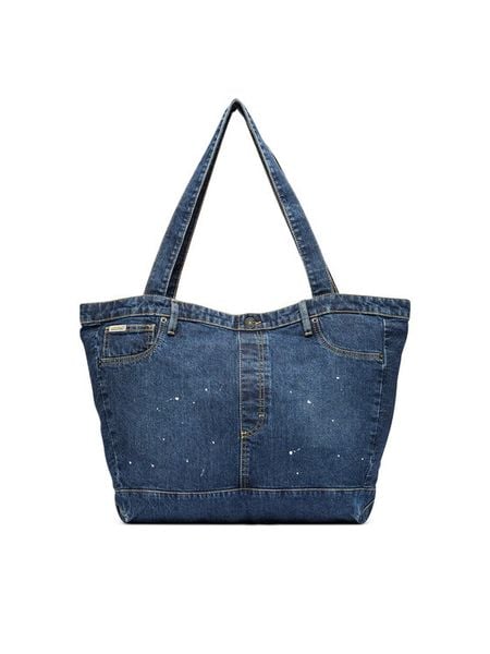 Guess Jeans Torebka M6YZ42 D2278 Granatowy. Niebieskie shopper bag Guess Jeans, z aplikacjami, z jeansu, bez dodatków. Za 269,99 zł.