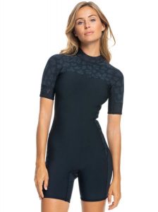 Krótki rękaw z zamkiem błyskawicznym z tyłu dla Kobiety 2MM SWELL SERIES Czarny. Zielone kombinezony Roxy, bez wzorów, z elastanu, sportowe, bez kołnierzyka, bez ramiączek, krótkie. Za 349,99 zł.