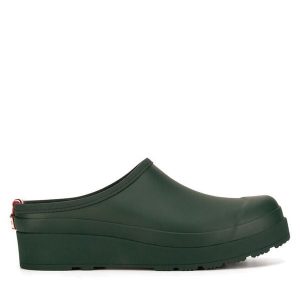 Klapki Hunter. Zielone klapki Hunter, bez wzorów, bez obcasa. Za 249,99 zł.