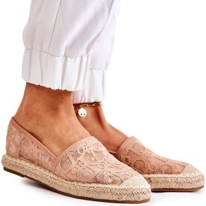 S.Barski Klasyczne Damskie Espadryle Ażurowe Nude Catris beżowy. Brązowe espadryle z aplikacjami, bez obcasa. Za 125,58 zł.