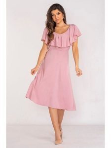 Awama Sukienka w kolorze jasnoróżowym rozmiar: M. Różowe sukienki Awama, m, bez wzorów, bez kołnierzyka, bez ramiączek, midi. Za 107,99 zł.