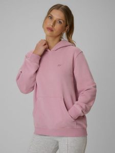 4F Bluza dresowa relaxed z kapturem damska - różowa M. Czerwone bluzy 4f, l, bez wzorów, z bawełny, z kapturem. Za 149,99 zł.