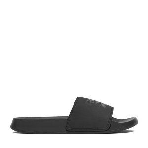 Klapki Reebok. Czarne klapki Reebok, bez wzorów, bez obcasa. Za 89,99 zł.