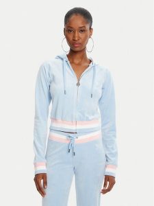 Juicy Couture Bluza Velour Crop JCWAS225351 Błękitny Regular Fit. Niebieskie bluzy Juicy Couture, l, bez wzorów, z syntetyku, bez kaptura. Za 359,99 zł.
