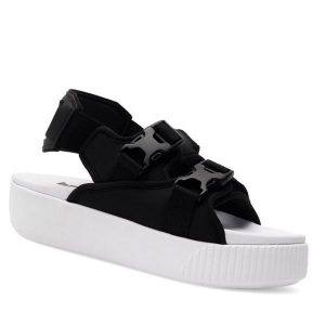 Sandały Puma. Czarne sandały Puma, bez wzorów, bez obcasa, na koturnie, bez zapięcia. Za 229,99 zł.