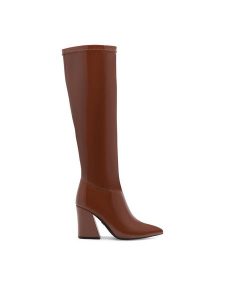 Nine West Kozaki SHARLEEZ 13196H Brązowy. Brązowe kozaki Nine West, bez wzorów, z tworzywa sztucznego, bez obcasa, na słupku, bez zapięcia. Za 329,99 zł.