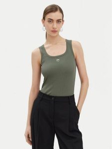 PINKO Top Calcolatore 100807 Zielony Regular Fit. Zielone topy Pinko, l, bez wzorów, z bawełny, bez kołnierzyka, bez ramiączek. Za 199,99 zł.