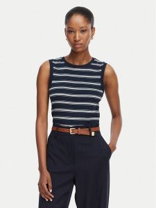 Tommy Hilfiger Top Multistripe WW0WW50025 Granatowy Slim Fit. Niebieskie topy TOMMY HILFIGER, xxs, bez wzorów, z bawełny, bez kołnierzyka, bez ramiączek. Za 129,99 zł.
