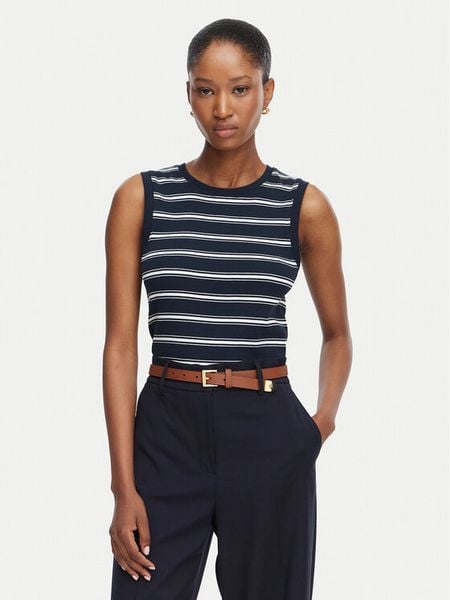 Tommy Hilfiger Top Multistripe WW0WW50025 Granatowy Slim Fit. Niebieskie topy TOMMY HILFIGER, xxs, bez wzorów, z bawełny, bez kołnierzyka, bez ramiączek. Za 129,99 zł.