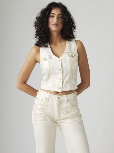 Levi's Top dżinsowy w kolorze białym rozmiar: S. Białe topy Levi's®, s, bez wzorów, z bawełny, bez kołnierzyka, bez ramiączek. Za 128,55 zł.