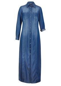 Sukienka szmizjerka, Lyocell. Niebieskie sukienki bonprix, bez wzorów, z lyocellu, eleganckie, bez kołnierzyka, bez ramiączek, szmizjerki. Za 239,99 zł.