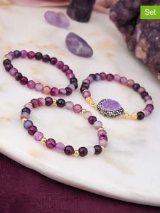 L'Atelier de Gaia Pozłacane bransoletki (3 szt.) z agatami rozmiar: onesize. Różowe bransoletki L'Atelier de Gaia, z agatem, pozłacane. Za 114,17 zł.