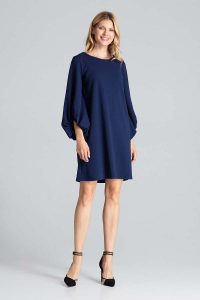 Granatowa Luźna Sukienka z Bufiastym Rękawem 3//4. Czarne sukienki Figl, l, bez wzorów, z elastanu, bez kołnierzyka, bez ramiączek. Za 269,00 zł.