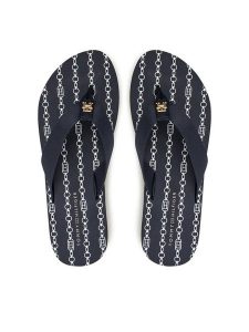 Tommy Hilfiger Japonki Th Chain Print FW0FW08514 Granatowy. Niebieskie klapki TOMMY HILFIGER, bez wzorów, z materiału, bez obcasa. Za 129,99 zł.