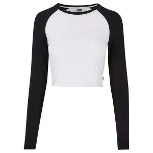 Damska Koszulka Z Długim Rękawem Retro Organic Crop T-shirt. Białe bluzki Urban Classics, xl, bez wzorów, bez kołnierzyka, bez ramiączek. Za 95,99 zł.