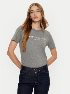 Tommy Hilfiger T-Shirt WW0WW40276 Szary Regular Fit. Szare t-shirty TOMMY HILFIGER, s, bez wzorów, z bawełny, bez kołnierzyka, bez ramiączek. Za 119,99 zł.