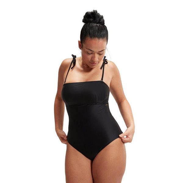 SPEEDO Modelujący kostium kąpielowy bandeau Czarny UK 38. Czarne stroje jednoczęściowe Speedo, bez wzorów, z tkaniny. Za 354,60 zł.