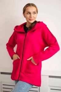 Bluza ocieplana z dłuższym tyłem i kieszeniami fuksja. Czerwone bluzy KESI, l, bez wzorów, z bawełny, bez kaptura. Za 198,65 zł.