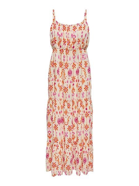 ONLY Sukienka "Abiella" w kolorze beżowym ze wzorem rozmiar: S. Brązowe sukienki ONLY, na co dzień, s, bez wzorów, bez kołnierzyka, bez ramiączek, maxi, proste. Za 96,37 zł.