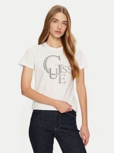 Guess T-Shirt W4BI16 I3Z14 Biały Regular Fit. Białe t-shirty Guess, xs, z aplikacjami, z bawełny, bez kołnierzyka, bez ramiączek. Za 129,99 zł.