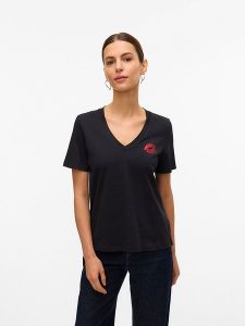 Vero Moda Koszulka w kolorze czarnym rozmiar: XS. Czarne bluzki Vero Moda, xs, bez wzorów, z bawełny, bez kołnierzyka, bez ramiączek. Za 43,99 zł.
