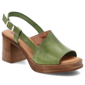 Sandały damskie HEE, skórzane na wysokim obcasie ze sprzączką wygodne, pistacjowe, 25544. Zielone sandały Hee, bez wzorów, ze skóry, bez obcasa, na obcasie, bez zapięcia. Za 239,00 zł.