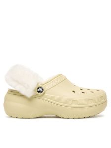 Crocs Klapki Classic Platform Fuzz Lined Clog 212854 Beżowy. Brązowe klapki Crocs, bez wzorów, z tworzywa sztucznego, bez obcasa. Za 309,99 zł.