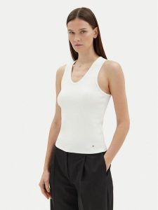 Tommy Hilfiger Top WW0WW44572 Écru Slim Fit. Topy TOMMY HILFIGER, l, bez wzorów, z bawełny, bez kołnierzyka, bez ramiączek. Za 169,99 zł.