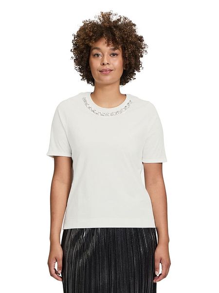 CARTOON Koszulka w kolorze kremowym rozmiar: 44. Brązowe bluzki Cartoon, z aplikacjami, z bawełny, bez kołnierzyka, bez ramiączek. Za 61,02 zł.