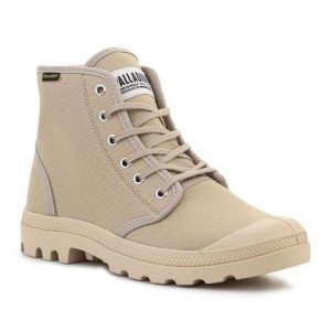 Buty Palladium Pampa Hi Originale 75349-238-M beżowy. Brązowe trampki bez wzorów, z materiału, bez zapięcia. Za 517,53 zł.