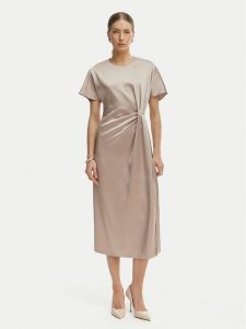 Rinascimento Sukienka koktajlowa CFC0127457003 Beżowy Regular Fit. Brązowe kombinezony Rinascimento, l, bez wzorów, z syntetyku, wizytowe, bez kołnierzyka, bez ramiączek. Za 449,99 zł.