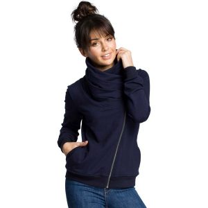 Sportowa Bluza Zapinana na Ukośny Zamek - Granatowa. Fioletowe bluzy MOE, l, bez wzorów, z bawełny, bez kaptura. Za 273,90 zł.