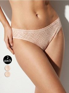 Majtki figi z ozdobną koronką 2 pack - kremowy. Białe figi Sinsay, bez wzorów, z koronki. Za 19,99 zł.