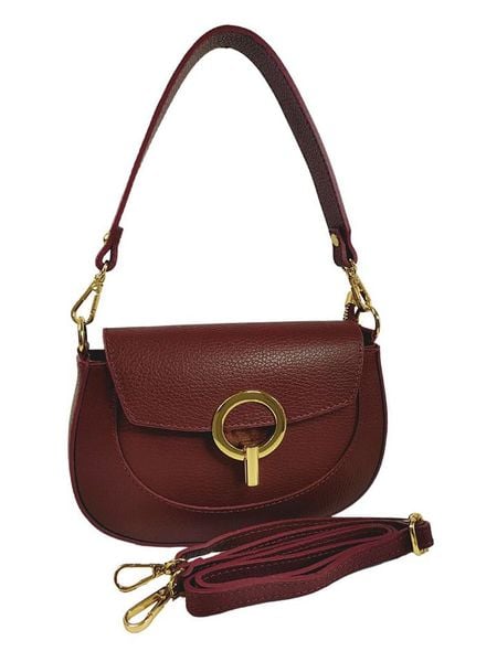 ORE10 Skórzana torebka "Stross" w kolorze ciemnoczerwonym - 24 x 16 x 5 cm rozmiar: onesize. Czerwone torebki klasyczne ORE10, bez wzorów, z materiału, przez ramię, bez dodatków. Za 213,69 zł.