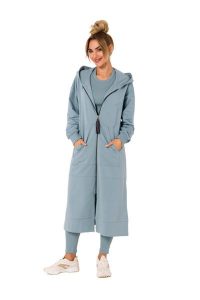 Długa Rozpinana Bluza z Kapturem - Agawa. Brązowe bluzy MOE, l, bez wzorów, z bawełny, z kapturem. Za 387,89 zł.