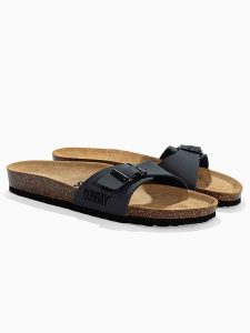 Sunbay Klapki "Alix" w kolorze granatowym rozmiar: 39. Niebieskie klapki Sunbay, bez wzorów, z otwartym noskiem, bez obcasa. Za 140,53 zł.