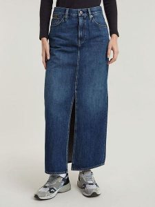 G-Star Spódnica dżinsowa "Victoria" w kolorze granatowym rozmiar: W25. Niebieskie spódnice G-Star, na co dzień, z aplikacjami, z bawełny, klasyczne, maxi. Za 187,99 zł.