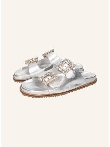 MELVIN & HAMILTON Skórzane klapki "Eve 1" w kolorze srebrnym rozmiar: 35. Szare klapki Melvin & Hamilton, bez wzorów, z otwartym noskiem, bez obcasa. Za 325,03 zł.