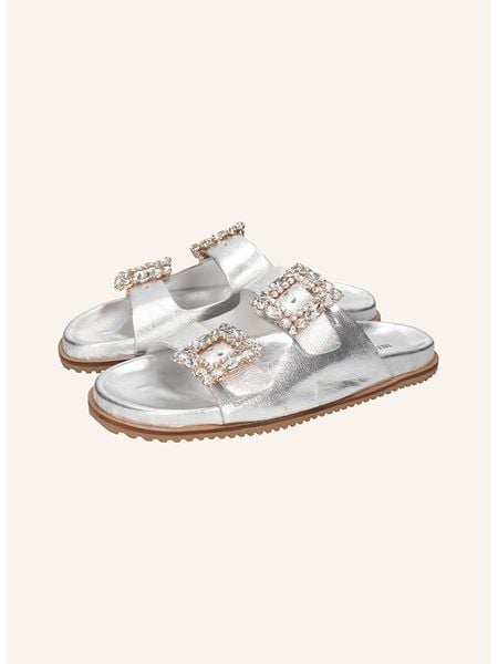 MELVIN & HAMILTON Skórzane klapki "Eve 1" w kolorze srebrnym rozmiar: 42. Szare klapki Melvin & Hamilton, bez wzorów, z otwartym noskiem, bez obcasa. Za 318,37 zł.