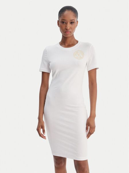 Versace Jeans Couture Sukienka codzienna 80HAOT02 CJ03T Biały Slim Fit. Białe sukienki Versace Jeans Couture, na co dzień, xs, bez wzorów, z bawełny, bez kołnierzyka, bez ramiączek, proste. Za 659,99 zł.
