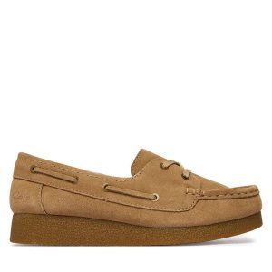 Półbuty Clarks. Brązowe półbuty Clarks, bez wzorów, bez obcasa, na płaskiej podeszwie, bez zapięcia. Za 429,99 zł.