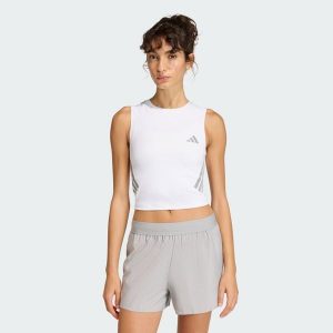 Koszulka adi365 Iconic Running Crop Tank. Białe koszule nocne ADIDAS, bez wzorów, bez ramiączek. Za 129,00 zł.