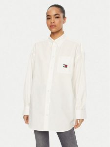 Tommy Jeans Koszula DW0DW19357 Biały Oversize. Białe koszule Tommy Jeans, s, bez wzorów, z bawełny, bez kołnierzyka, bez ramiączek. Za 269,99 zł.