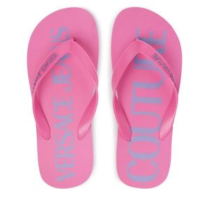 Japonki Versace Jeans Couture. Czerwone klapki Versace Jeans Couture, bez wzorów, z jeansu, bez obcasa. Za 249,99 zł.