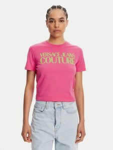 Versace Jeans Couture T-Shirt 78HAHE05 Różowy Regular Fit. Czerwone t-shirty Versace Jeans Couture, s, bez wzorów, z bawełny, bez kołnierzyka, bez ramiączek. Za 289,99 zł.