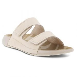 Klapki damskie Ecco Cozmo Flat Limestone. Białe klapki ecco, bez wzorów, z materiału, bez obcasa. W wyprzedaży za 396,50 zł.